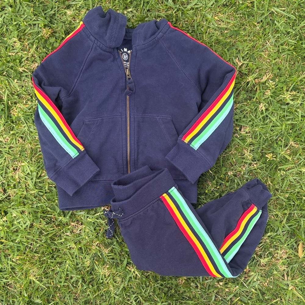 Navy Kids Hoodie & Jogger Set with Rainbow Stripe 12-18 months